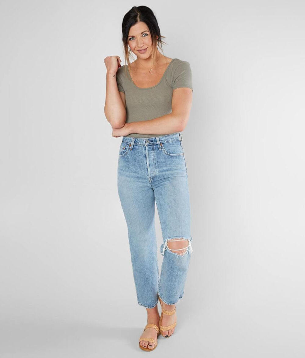 Levi's Ribcage Straight Leg Jeans Light Wash High Rise Button Fly Size 28